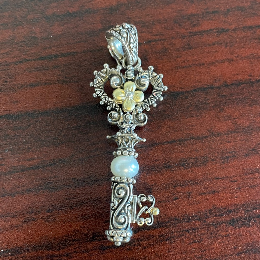 Barbara Bixby 925 Silver And 18k Gold Key Enhancer Pendant With Pearl 190$